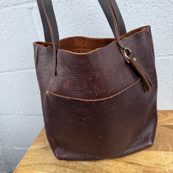 Portland Leather Goods Small Coldbrew Brown Pebbled Leather Tote Bag - Picture 2 of 13